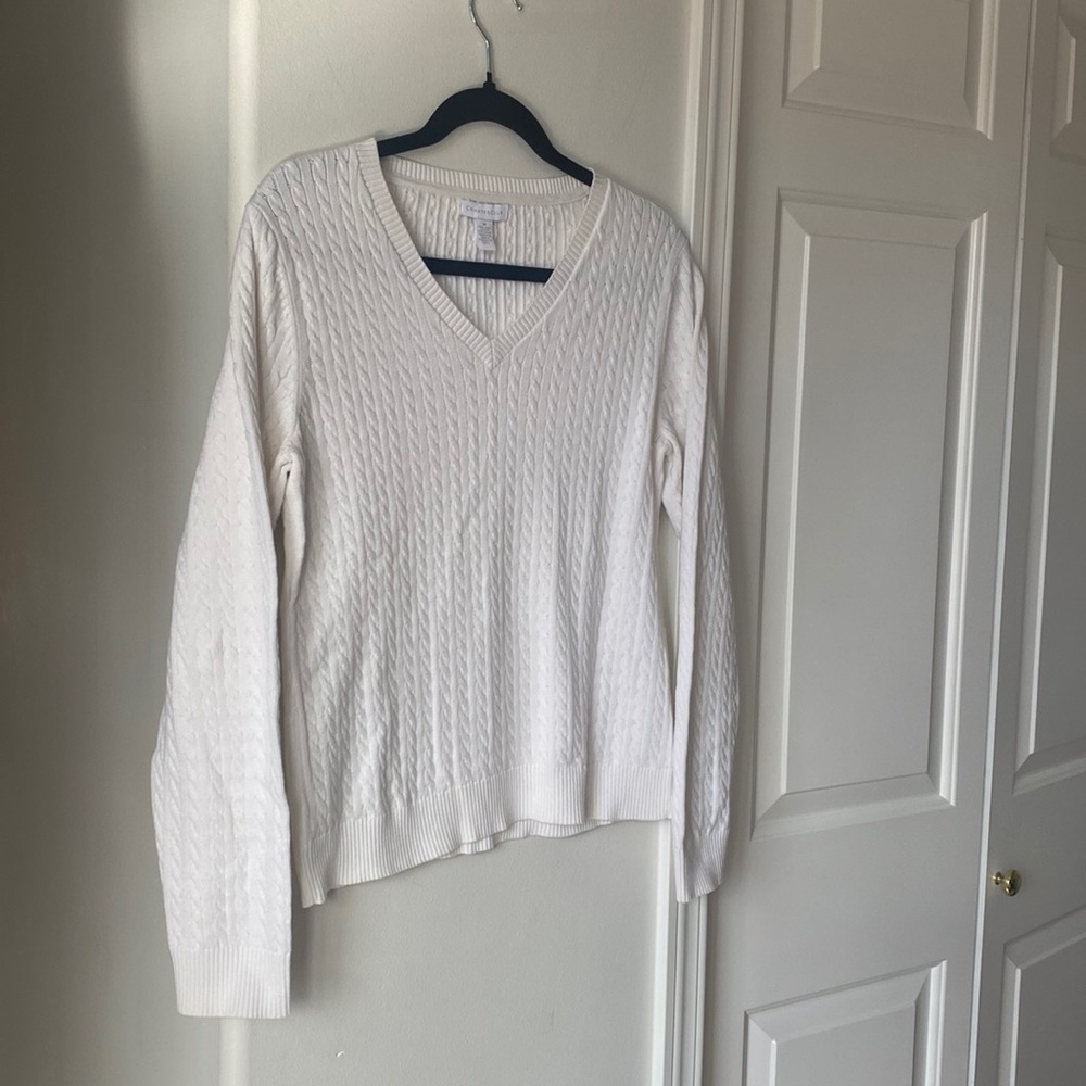 Charter Club - White Knit V-Neck Long Sleeve Sweater